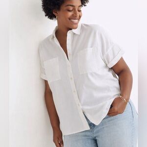 Madewell White Courier Shirt Boxy Button Front Short Sleeve XXL
